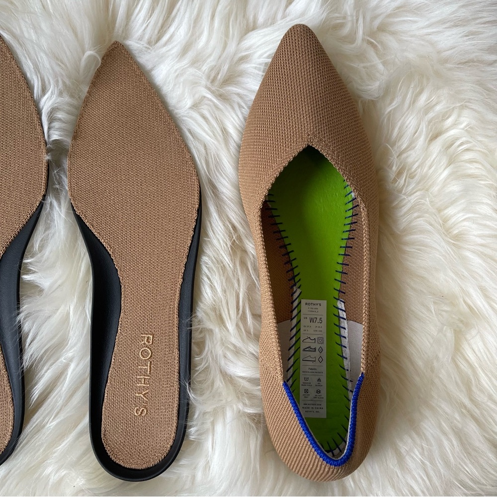 Rothy's Brown Pointed Flats with Blue Trim - Picture 4 of 11